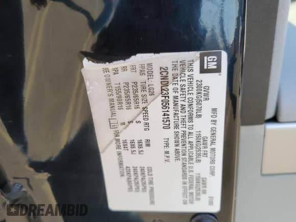 2005 Chevrolet Equinox LS с VIN 2CNDL23F056141570, выставлен на аукционе Copart как лот 77935204 с пробегом 105 440 миль миль и Списание • Salvage title. История ставок и продаж доступна на DreamBid. Изображение 13.