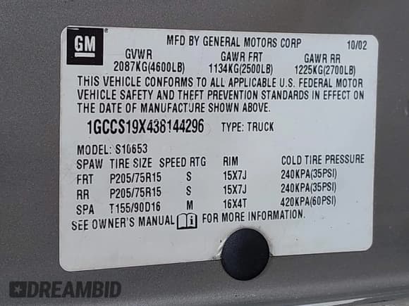 ✅ 2003 Chevrolet S-10 LS • VIN: 1GCCS19X438144296 • Лот: 41717315. Опубликован ранее на IAAI с пробегом 271 041 миль. Бесплатный доступ к архиву аукционных продаж из США и подробный отчёт об истории автомобиля на DreamBid. Изображение 9.