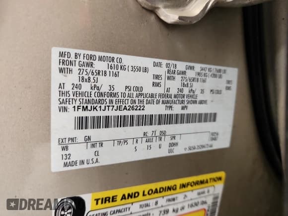 ✅ 2018 Ford Expedition Max XLT • VIN: 1FMJK1JT7JEA26222 • Лот: 69117595. Опубликован ранее на Copart с пробегом 127 667 миль. Бесплатный доступ к архиву аукционных продаж из США и подробный отчёт об истории автомобиля на DreamBid. Изображение 13.