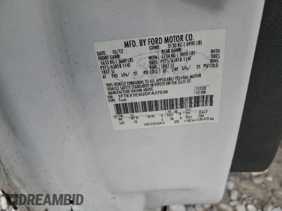 ✅ 2013 Ford F-150 XL • VIN: 1FTEX1EM2DFA37038 • Lot: 93723065. Listed on Copart with 203,220 mi. Free auction sales archive from the USA and detailed vehicle history report at DreamBid. Image 13.