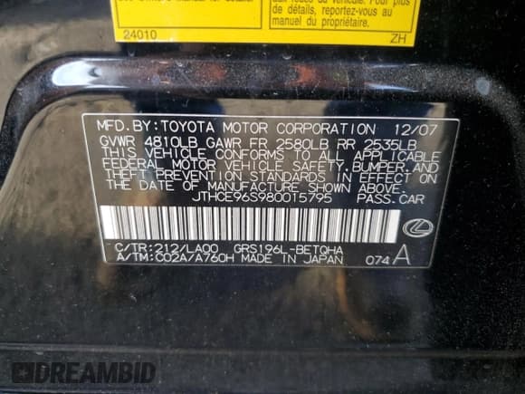 ✅ 2008 Lexus GS 350 • VIN: JTHCE96S980015795 • Lot: 81164175. Wystawiony na Copart z przebiegiem 233 915 mil. Bezpłatny archiwum sprzedaży aukcyjnych z USA i szczegółowy raport historii pojazdu na DreamBid. Zdjęcie 12.