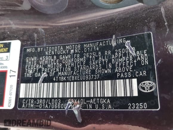 ✅ 2014 Toyota Avalon Limited • VIN: 4T1BK1EBXEU093737 • Лот: 42964042. Опубликован ранее на IAAI с пробегом 356 984 миль. Бесплатный доступ к архиву аукционных продаж из США и подробный отчёт об истории автомобиля на DreamBid. Изображение 9.