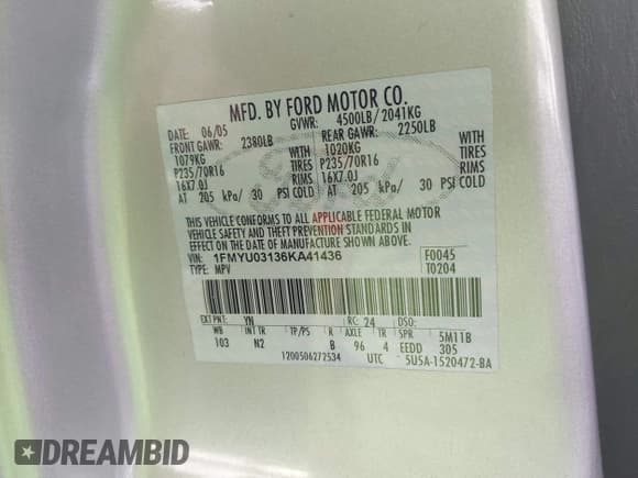 ✅ 2006 Ford Escape XLT • VIN: 1FMYU03136KA41436 • Lot: 43741102. Wystawiony na IAAI z przebiegiem 115 499 mil. Bezpłatny archiwum sprzedaży aukcyjnych z USA i szczegółowy raport historii pojazdu na DreamBid. Zdjęcie 9.