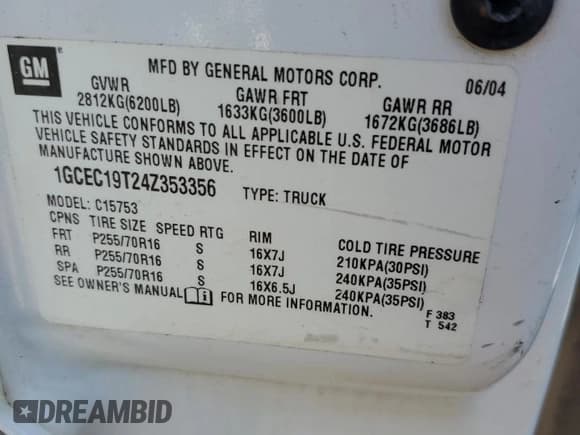 ✅ 2004 Chevrolet Silverado 1500 LS • VIN: 1GCEC19T24Z353356 • Lot: 73053664. Listed on Copart with 409,722 mi. Free auction sales archive from the USA and detailed vehicle history report at DreamBid. Image 12.