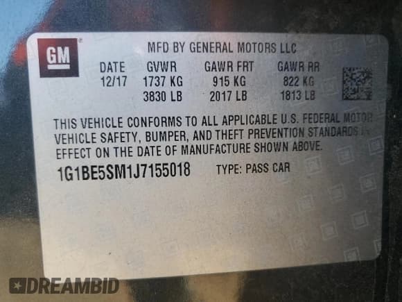 ✅ 2018 Chevrolet Cruze LT • VIN: 1G1BE5SM1J7155018 • Лот: 81802705. Опубликован ранее на Copart с пробегом 87 489 миль. Бесплатный доступ к архиву аукционных продаж из США и подробный отчёт об истории автомобиля на DreamBid. Изображение 12.