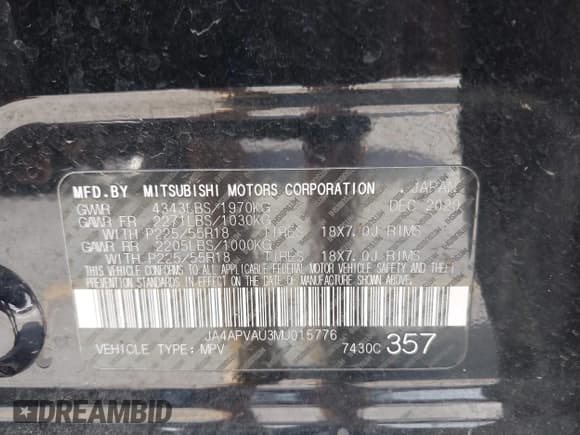 ✅ 2021 Mitsubishi Outlander SE • VIN: JA4APVAU3MU015776 • Lot: 42352207. Listed on IAAI with 55,950 mi. Free auction sales archive from the USA and detailed vehicle history report at DreamBid. Image 9.