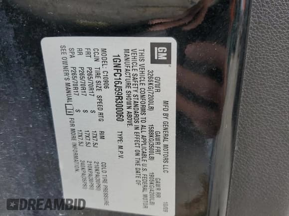 ✅ 2009 Chevrolet Suburban LS • VIN: 1GNFC16J59R300060 • Lot: 64575194. Listed on Copart with 167,217 mi. Free auction sales archive from the USA and detailed vehicle history report at DreamBid. Image 13.