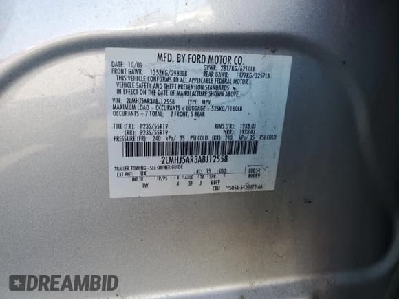 ✅ 2010 Lincoln MKT • VIN: 2LMHJ5AR3ABJ12558 • Lot: 87272615. Wystawiony na Copart z przebiegiem 145 815 mil. Bezpłatny archiwum sprzedaży aukcyjnych z USA i szczegółowy raport historii pojazdu na DreamBid. Zdjęcie 12.