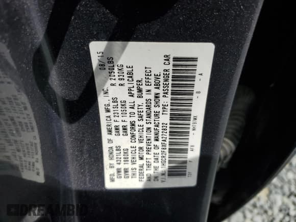 ✅ 2015 Honda Accord EX-L • VIN: 1HGCR2F8XFA272832 • Lot: 57670195. Listed on Copart with 132,025 mi. Free auction sales archive from the USA and detailed vehicle history report at DreamBid. Image 12.