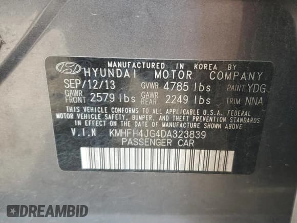 ✅ 2013 Hyundai Azera • VIN: KMHFH4JG4DA323839 • Лот: 58860835. Опубликован ранее на Copart с пробегом 180 982 миль. Бесплатный доступ к архиву аукционных продаж из США и подробный отчёт об истории автомобиля на DreamBid. Изображение 12.