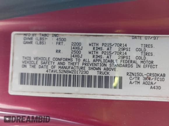 ✅ 1998 Toyota Tacoma • VIN: 4TAVL52N8WZ017230 • Lot: 42392703. Listed on IAAI with Not provided. Free auction sales archive from the USA and detailed vehicle history report at DreamBid. Image 9.