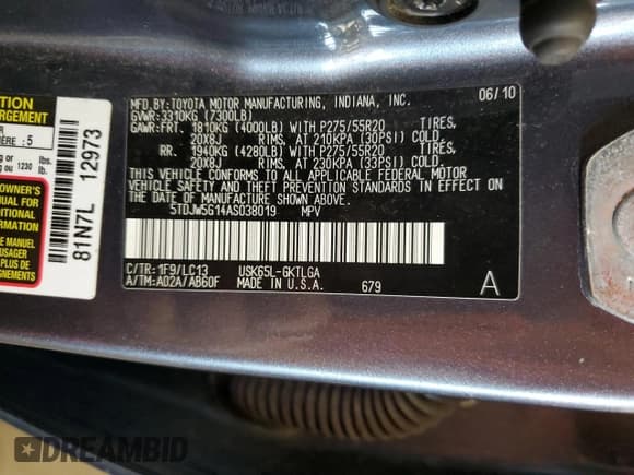 ✅ 2010 Toyota Sequoia Limited • VIN: 5TDJW5G14AS038019 • Лот: 65326245. Опубликован ранее на Copart с пробегом 264 450 миль. Бесплатный доступ к архиву аукционных продаж из США и подробный отчёт об истории автомобиля на DreamBid. Изображение 13.