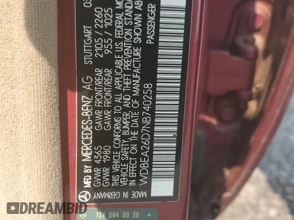 ✅ 1992 Mercedes-Benz 260 • VIN: WDBEA26D7NB740258 • Лот: 59140615. Опубликован ранее на Copart с пробегом 158 550 миль. Бесплатный доступ к архиву аукционных продаж из США и подробный отчёт об истории автомобиля на DreamBid. Изображение 12.