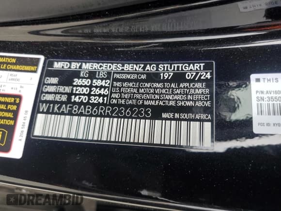✅ 2024 Mercedes-Benz C 63 S AMG E Performance • VIN: W1KAF8AB6RR236233 • Lot: 65636775. Wystawiony na Copart z przebiegiem 4 687 mil. Bezpłatny archiwum sprzedaży aukcyjnych z USA i szczegółowy raport historii pojazdu na DreamBid. Zdjęcie 12.