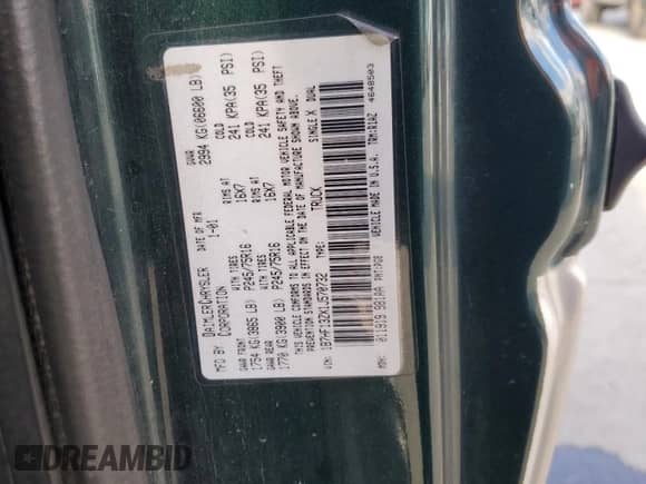 2001 Dodge 1500 с VIN 1B7HF13ZX1J570732, выставлен на аукционе Copart как лот 84479494 с пробегом Не указан миль и Списание • Salvage title. История ставок и продаж доступна на DreamBid. Изображение 12.