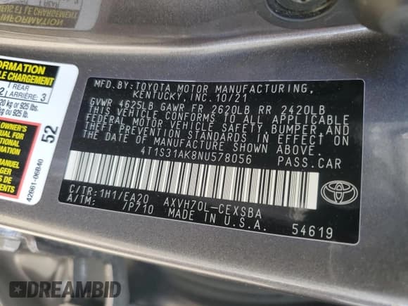 ✅ 2022 Toyota Camry Hybrid SE • VIN: 4T1S31AK8NU578056 • Lot: 71029975. Listed on Copart with 149,845 mi. Free auction sales archive from the USA and detailed vehicle history report at DreamBid. Image 12.