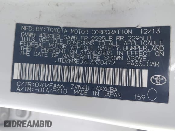 ✅ 2014 Toyota Prius Three • VIN: JTDZN3EU7E3330472 • Lot: 43549956. Listed on IAAI with 181,682 mi. Free auction sales archive from the USA and detailed vehicle history report at DreamBid. Image 9.