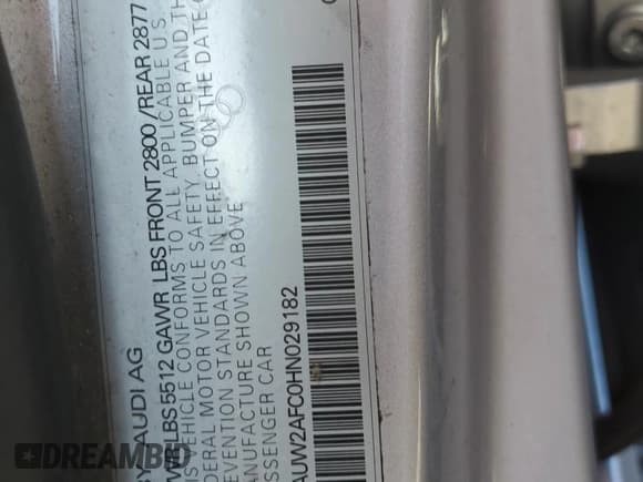 ✅ 2017 Audi A7 Premium Plus • VIN: WAUW2AFC0HN029182 • Lot: 58532515. Listed on Copart with 80,231 mi. Free auction sales archive from the USA and detailed vehicle history report at DreamBid. Image 12.