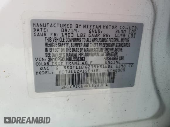 ✅ 2019 Nissan Kicks SR • VIN: 3N1CP5CU4KL558303 • Lot: 81762365. Wystawiony na Copart z przebiegiem 75 992 mil. Bezpłatny archiwum sprzedaży aukcyjnych z USA i szczegółowy raport historii pojazdu na DreamBid. Zdjęcie 13.