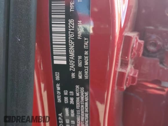 ✅ 2023 Alfa Romeo Giulia Ti • VIN: ZARFAMBN5P7671226 • Лот: 86673235. Опубликован ранее на Copart с пробегом 56 752 миль. Бесплатный доступ к архиву аукционных продаж из США и подробный отчёт об истории автомобиля на DreamBid. Изображение 12.