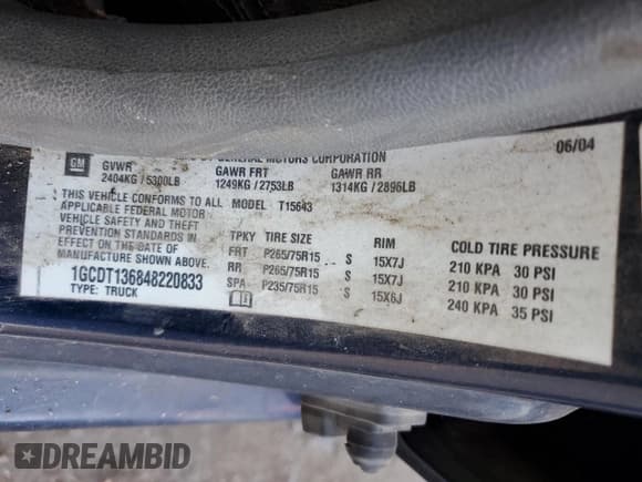 ✅ 2004 Chevrolet Colorado 1SE LS Z71 • VIN: 1GCDT136848220833 • Лот: 59967685. Опубликован ранее на Copart с пробегом 310 538 миль. Бесплатный доступ к архиву аукционных продаж из США и подробный отчёт об истории автомобиля на DreamBid. Изображение 12.