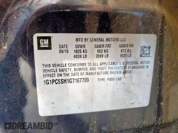 2016 Chevrolet Cruze LS с VIN 1G1PC5SH1G7167709, выставлен на аукционе Copart как лот 81373205 с пробегом 106 435 миль миль и Списание • Salvage title. История ставок и продаж доступна на DreamBid. Изображение 12.