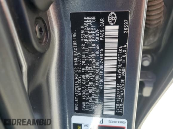 ✅ 2013 Toyota Camry LE • VIN: 4T1BF1FK3DU244015 • Lot: 86290895. Listed on Copart with 117,192 mi. Free auction sales archive from the USA and detailed vehicle history report at DreamBid. Image 12.