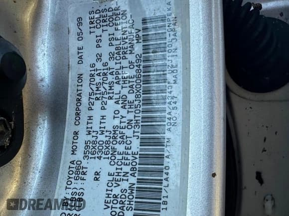 ✅ 1999 Toyota Land Cruiser • VIN: JT3HT05J8X0058492 • Lot: 90532195. Wystawiony na Copart z przebiegiem 262 760 mil. Bezpłatny archiwum sprzedaży aukcyjnych z USA i szczegółowy raport historii pojazdu na DreamBid. Zdjęcie 12.