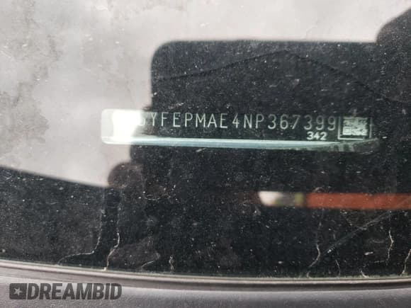 ✅ 2022 Toyota Corolla LE • VIN: 5YFEPMAE4NP367399 • Lot: 87096715. Listed on Copart with Not provided. Free auction sales archive from the USA and detailed vehicle history report at DreamBid. Image 13.