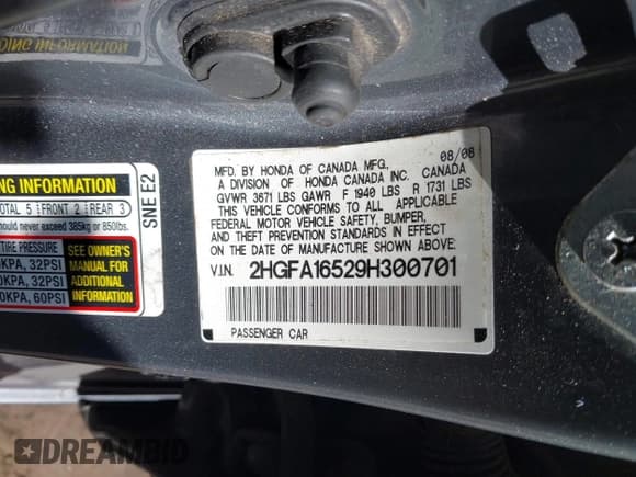 ✅ 2009 Honda Civic LX • VIN: 2HGFA16529H300701 • Lot: 43611669. Wystawiony na IAAI z przebiegiem 183 415 mil. Bezpłatny archiwum sprzedaży aukcyjnych z USA i szczegółowy raport historii pojazdu na DreamBid. Zdjęcie 9.