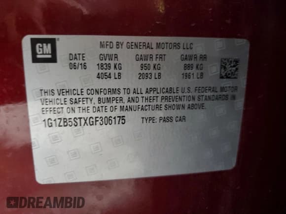 ✅ 2016 Chevrolet Malibu LS • VIN: 1G1ZB5STXGF306175 • Лот: 93618395. Опубликован ранее на Copart с пробегом 64 034 миль. Бесплатный доступ к архиву аукционных продаж из США и подробный отчёт об истории автомобиля на DreamBid. Изображение 12.