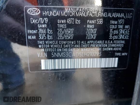 2020 Hyundai Santa Fe SEL z VIN 5NMS3CAD5LH210293, wystawiony jako Copart lot #40467403 z przebiegiem 67 506 mil mil oraz . Historia ofert i sprzedaży dostępna na DreamBid. Obrazek 13.