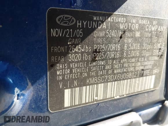 2006 Hyundai Santa Fe GLS с VIN KM8SC73DX6U098121, выставлен на аукционе IAAI как лот 41490588 с пробегом 171 087 миль миль и . История ставок и продаж доступна на DreamBid. Изображение 9.