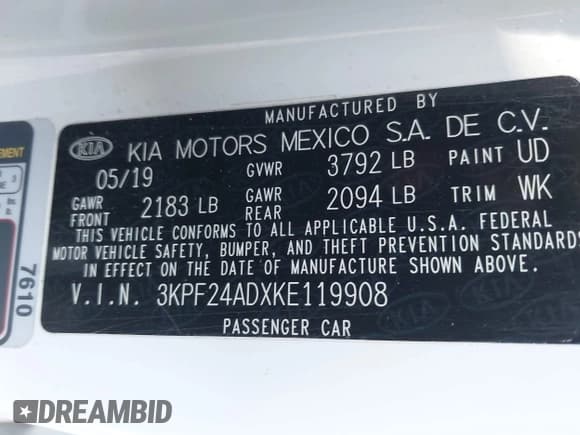 ✅ 2019 Kia Forte LXS • VIN: 3KPF24ADXKE119908 • Lot: 43720889. Wystawiony na IAAI z przebiegiem 110 730 mil. Bezpłatny archiwum sprzedaży aukcyjnych z USA i szczegółowy raport historii pojazdu na DreamBid. Zdjęcie 9.