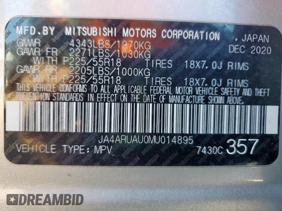 ✅ 2021 Mitsubishi Outlander ES • VIN: JA4ARUAU0MU014895 • Lot: 91578605. Listed on Copart with 102,324 mi. Free auction sales archive from the USA and detailed vehicle history report at DreamBid. Image 14.