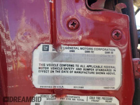 ✅ 1983 Buick Regal Limited • VIN: 1G4AM47A1DH963801 • Lot: 42805055. Listed on Copart with 163,296 mi. Free auction sales archive from the USA and detailed vehicle history report at DreamBid. Image 12.