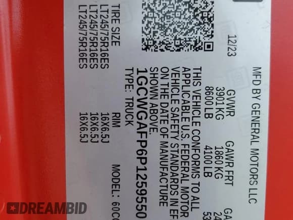 ✅ 2023 Chevrolet Express Cargo • VIN: 1GCWGAFP6P1259550 • Lot: 92332875. Listed on Copart with 25,039 mi. Free auction sales archive from the USA and detailed vehicle history report at DreamBid. Image 14.