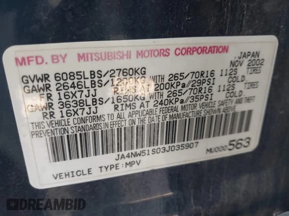 ✅ 2003 Mitsubishi Montero Limited • VIN: JA4NW51S03J035907 • Лот: 43390760. Опубликован ранее на IAAI с пробегом 120 472 миль. Бесплатный доступ к архиву аукционных продаж из США и подробный отчёт об истории автомобиля на DreamBid. Изображение 9.