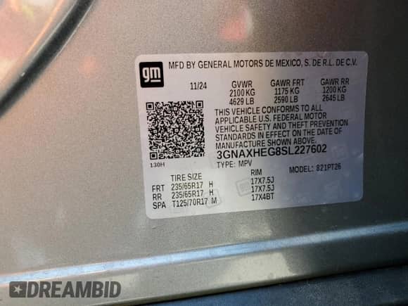 2025 Chevrolet Equinox FWD LT с VIN 3GNAXHEG8SL227602, выставлен на аукционе Copart как лот 56559845 с пробегом 7 496 миль миль и Чистый • Clean title. История ставок и продаж доступна на DreamBid. Изображение 14.