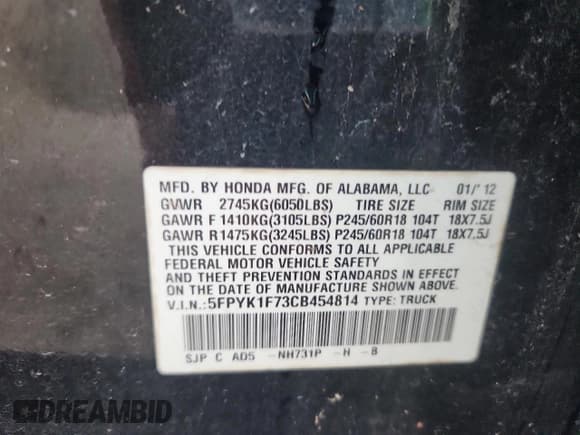 ✅ 2012 Honda Ridgeline Sport • VIN: 5FPYK1F73CB454814 • Лот: 84222215. Опубликован ранее на Copart с пробегом 194 739 миль. Бесплатный доступ к архиву аукционных продаж из США и подробный отчёт об истории автомобиля на DreamBid. Изображение 12.