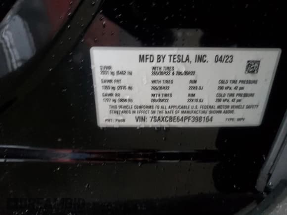 ✅ 2023 Tesla Model X Plaid • VIN: 7SAXCBE64PF398164 • Lot: 72457274. Wystawiony na Copart z przebiegiem Nie podano. Bezpłatny archiwum sprzedaży aukcyjnych z USA i szczegółowy raport historii pojazdu na DreamBid. Zdjęcie 14.