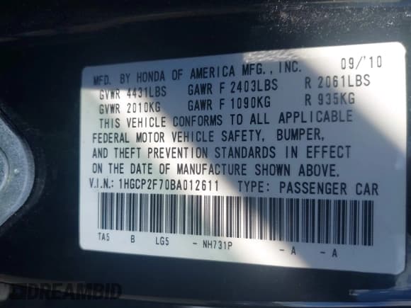 ✅ 2011 Honda Accord EX • VIN: 1HGCP2F70BA012611 • Lot: 43508421. Listed on IAAI with 181,344 mi. Free auction sales archive from the USA and detailed vehicle history report at DreamBid. Image 9.