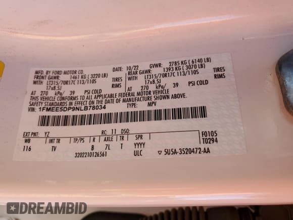 ✅ 2022 Ford Bronco Wildtrak • VIN: 1FMEE5DP9NLB78034 • Лот: 84388415. Опубликован ранее на Copart с пробегом 47 295 миль. Бесплатный доступ к архиву аукционных продаж из США и подробный отчёт об истории автомобиля на DreamBid. Изображение 12.