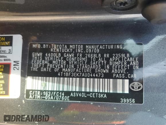 ✅ 2010 Toyota Camry LE • VIN: 4T1BF3EK7AU044473 • Лот: 71535965. Опубликован ранее на Copart с пробегом 181 604 миль. Бесплатный доступ к архиву аукционных продаж из США и подробный отчёт об истории автомобиля на DreamBid. Изображение 12.