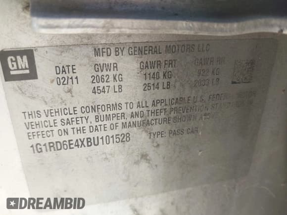 ✅ 2011 Chevrolet Volt • VIN: 1G1RD6E4XBU101528 • Lot: 43650505. Wystawiony na IAAI z przebiegiem Nie podano. Bezpłatny archiwum sprzedaży aukcyjnych z USA i szczegółowy raport historii pojazdu na DreamBid. Zdjęcie 9.