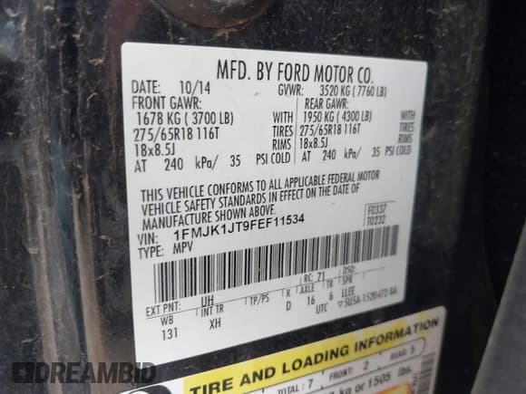 ✅ 2015 Ford Expedition Max XLT • VIN: 1FMJK1JT9FEF11534 • Lot: 42959853. Listed on IAAI with 168,788 mi. Free auction sales archive from the USA and detailed vehicle history report at DreamBid. Image 9.