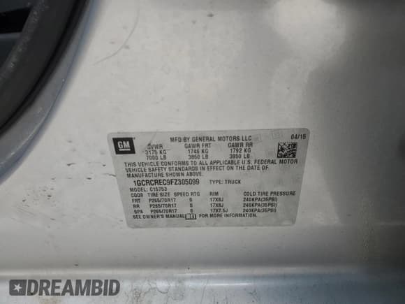 ✅ 2015 Chevrolet Silverado 1500 LT • VIN: 1GCRCREC9FZ305099 • Lot: 85392345. Wystawiony na Copart z przebiegiem Nie podano. Bezpłatny archiwum sprzedaży aukcyjnych z USA i szczegółowy raport historii pojazdu na DreamBid. Zdjęcie 12.