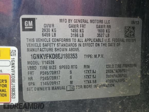 ✅ 2014 Chevrolet Traverse LS • VIN: 1GNKVFKD8EJ188353 • Lot: 69301144. Wystawiony na Copart z przebiegiem 121 418 mil. Bezpłatny archiwum sprzedaży aukcyjnych z USA i szczegółowy raport historii pojazdu na DreamBid. Zdjęcie 13.