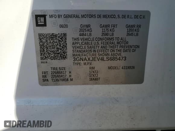 ✅ 2020 Chevrolet Equinox LT • VIN: 3GNAXJEV4LS685473 • Lot: 87084415. Wystawiony na Copart z przebiegiem 62 057 mil. Bezpłatny archiwum sprzedaży aukcyjnych z USA i szczegółowy raport historii pojazdu na DreamBid. Zdjęcie 14.