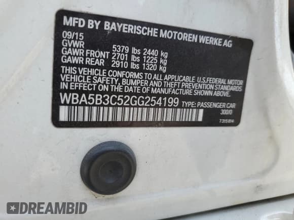 ✅ 2016 BMW 5 Series 535i xDrive • VIN: WBA5B3C52GG254199 • Лот: 52100135. Опубликован ранее на Copart с пробегом 110 465 миль. Бесплатный доступ к архиву аукционных продаж из США и подробный отчёт об истории автомобиля на DreamBid. Изображение 14.